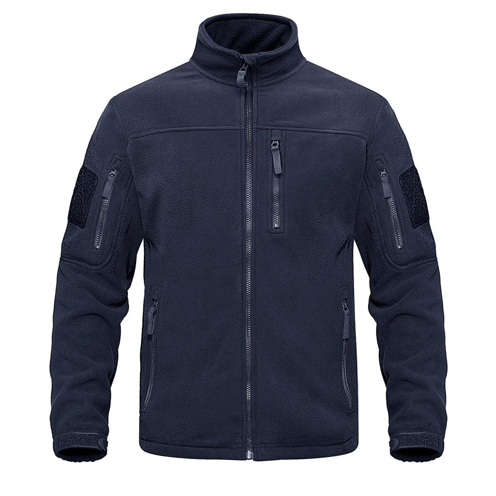 Dark Blue Warm Multi-Pockets Outdoor Tactical Fleece Jacket Soft Unique Style Jacket Work Coats Men's Windbreaker Jacket Sport Hiking Coat For Winter And Autumn Stevvex
