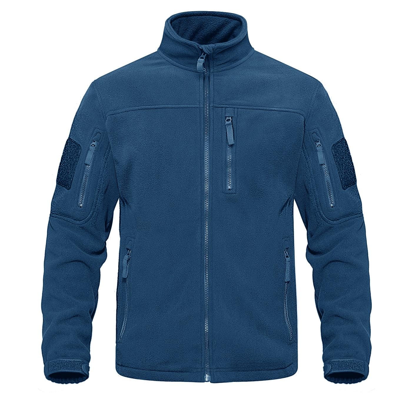 Dark Blue Warm Multi-Pockets Outdoor Tactical Fleece Jacket Soft Unique Style Jacket Work Coats Men's Windbreaker Jacket Sport Hiking Coat For Winter And Autumn Stevvex