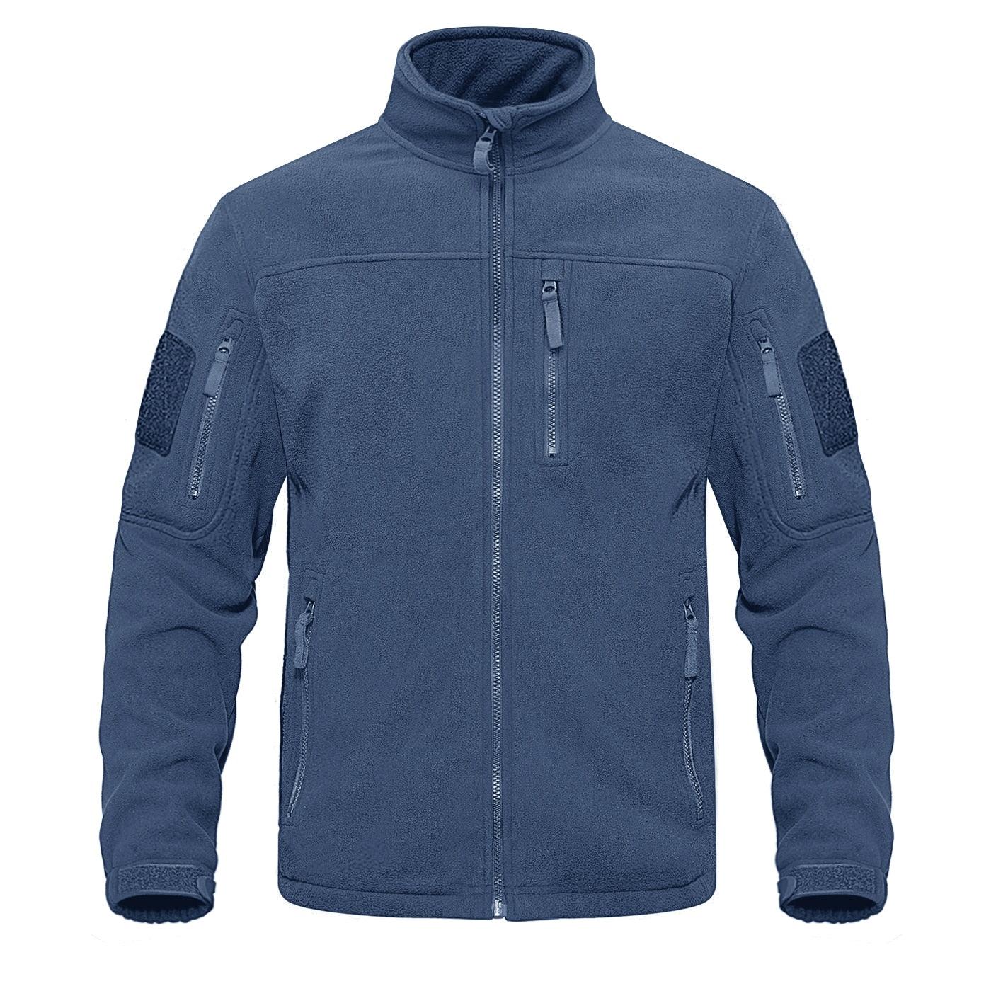 Dark Blue Warm Multi-Pockets Outdoor Tactical Fleece Jacket Soft Unique Style Jacket Work Coats Men's Windbreaker Jacket Sport Hiking Coat For Winter And Autumn Stevvex