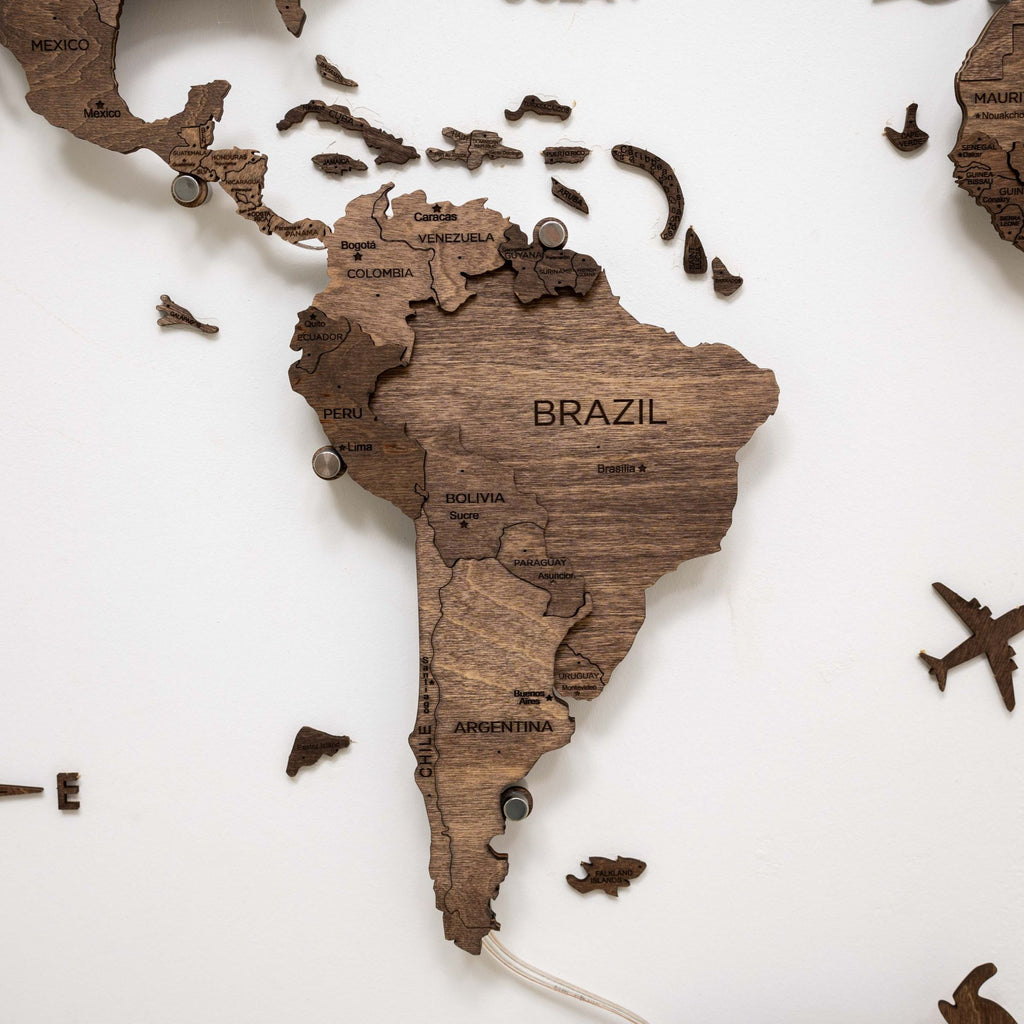 3D LED Wooden World Map 3.0 Dark Walnut - SJB-DIAMOND ELITES