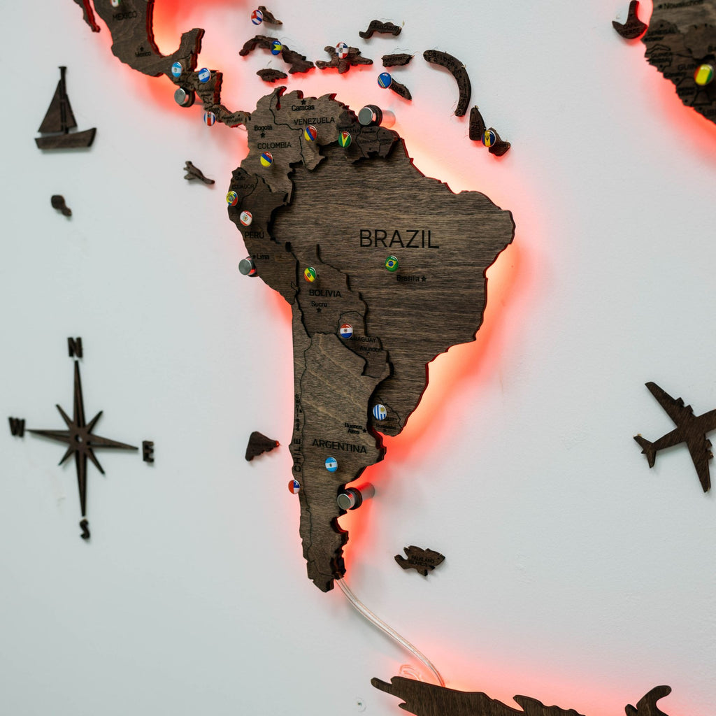 3D LED Wooden World Map 3.0 Dark Walnut - SJB-DIAMOND ELITES