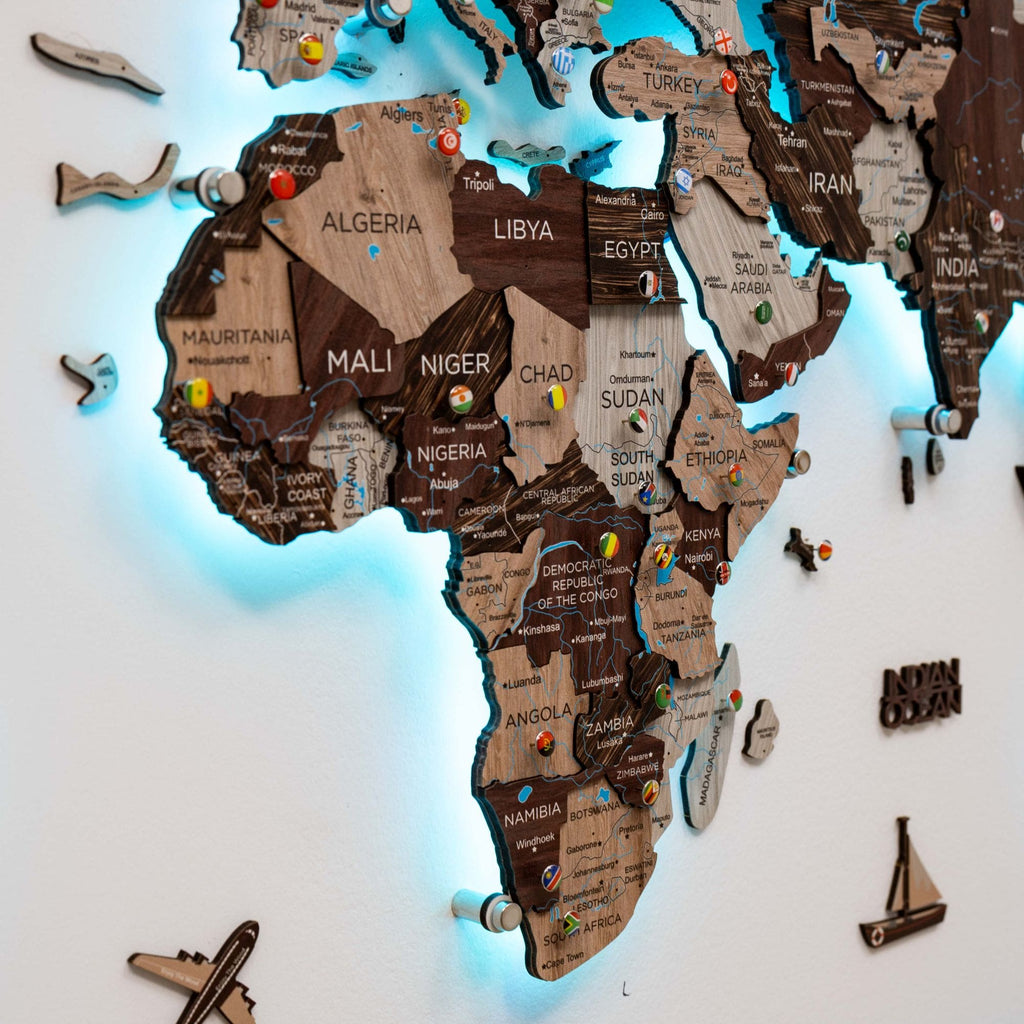 3D LED / LUMINOUS Wooden World Map 3.0 Cappuccino - SJB-DIAMOND ELITES