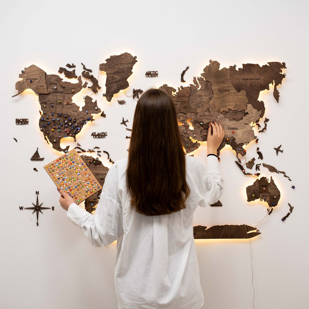 3D LED Wooden World Map 3.0 Dark Walnut - SJB-DIAMOND ELITES