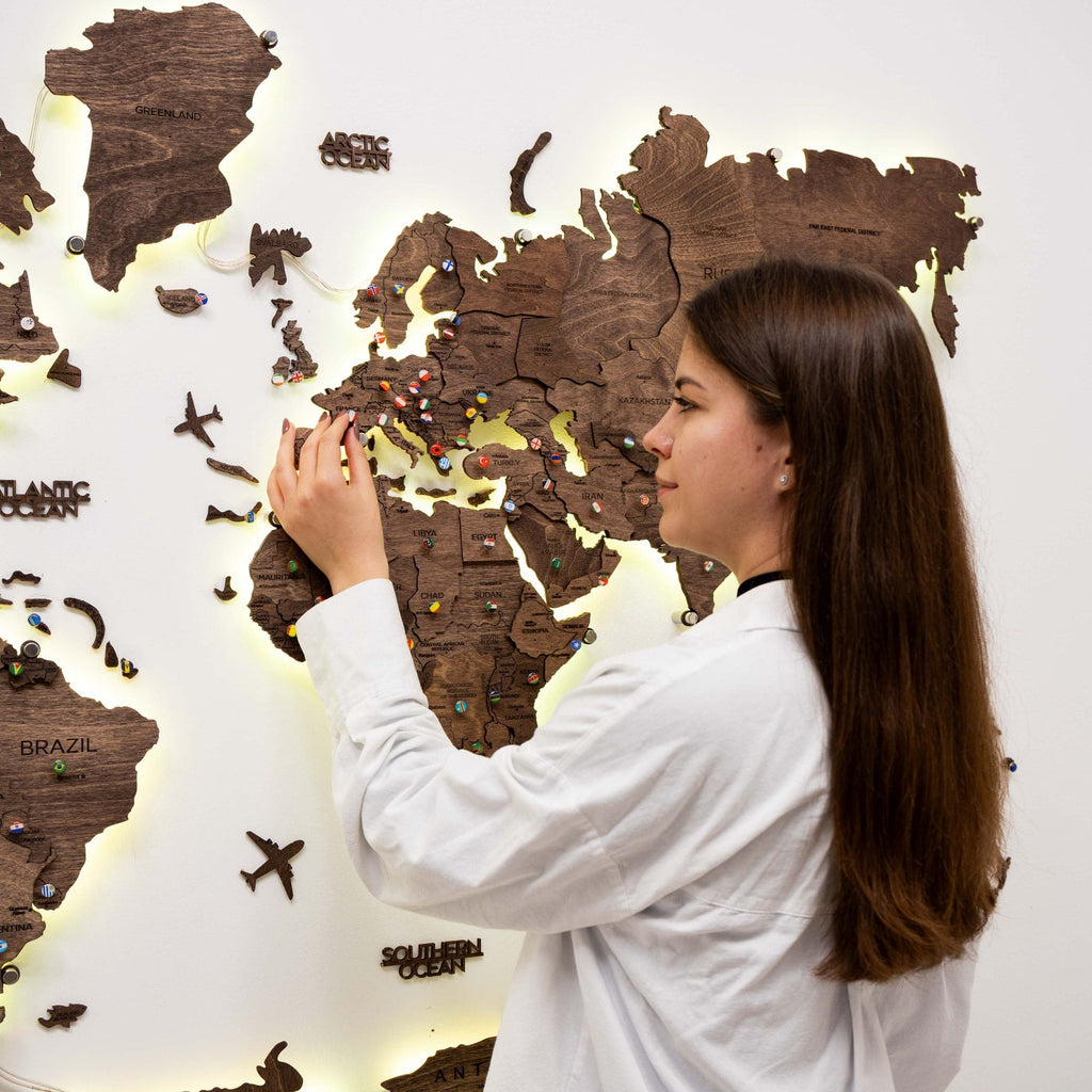 3D LED Wooden World Map 3.0 Dark Walnut - SJB-DIAMOND ELITES