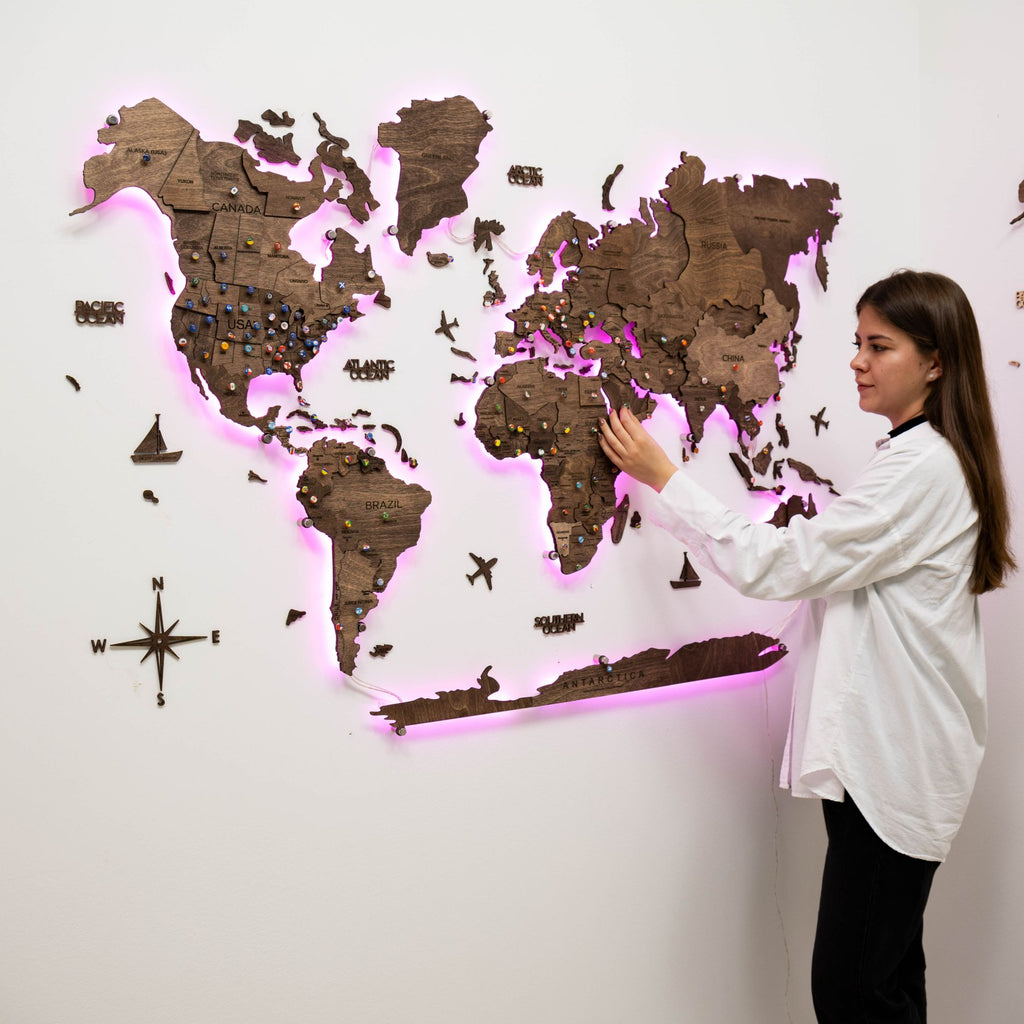 3D LED Wooden World Map 3.0 Dark Walnut - SJB-DIAMOND ELITES