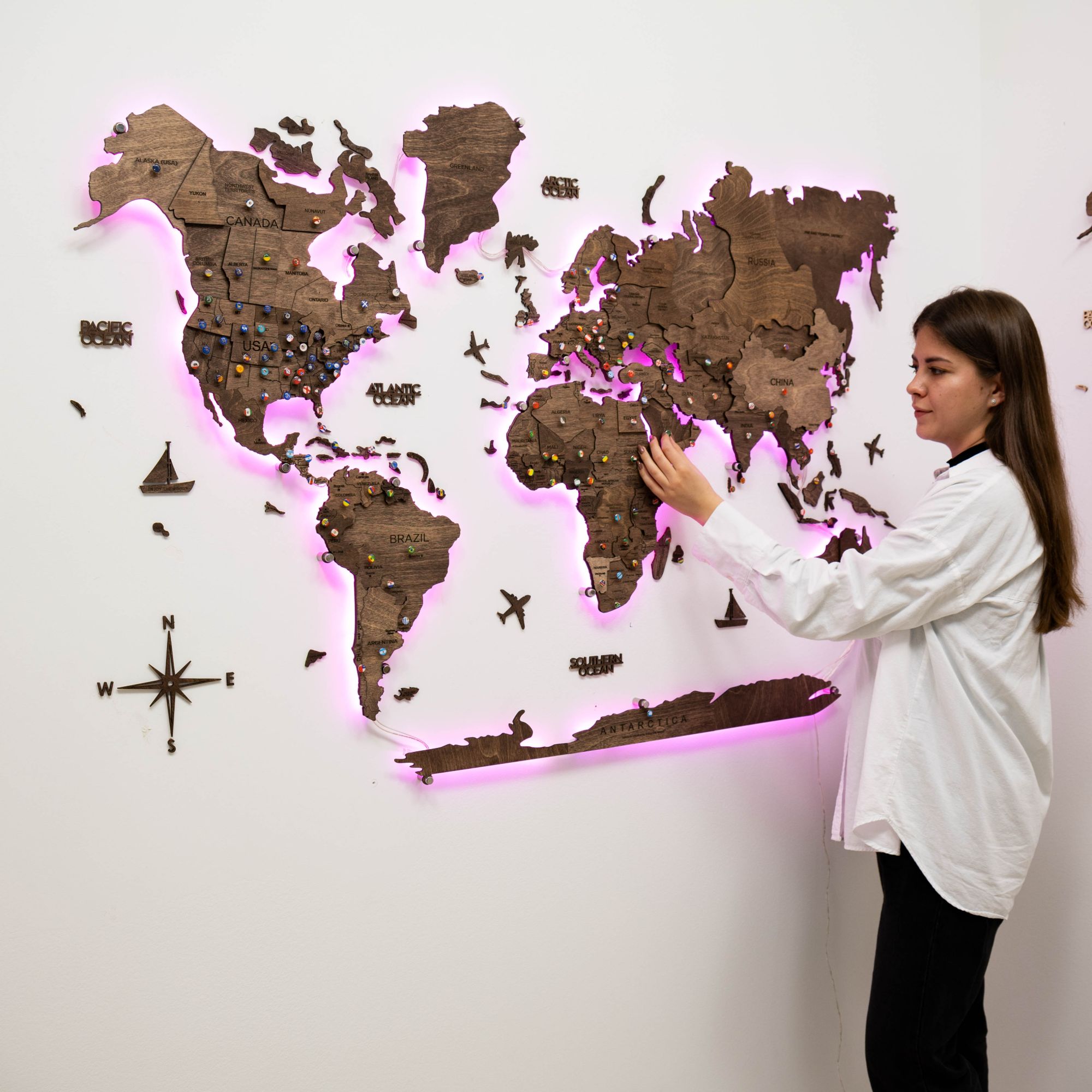 3D LED Wooden World Map 3.0 Dark Walnut - SJB-DIAMOND ELITES