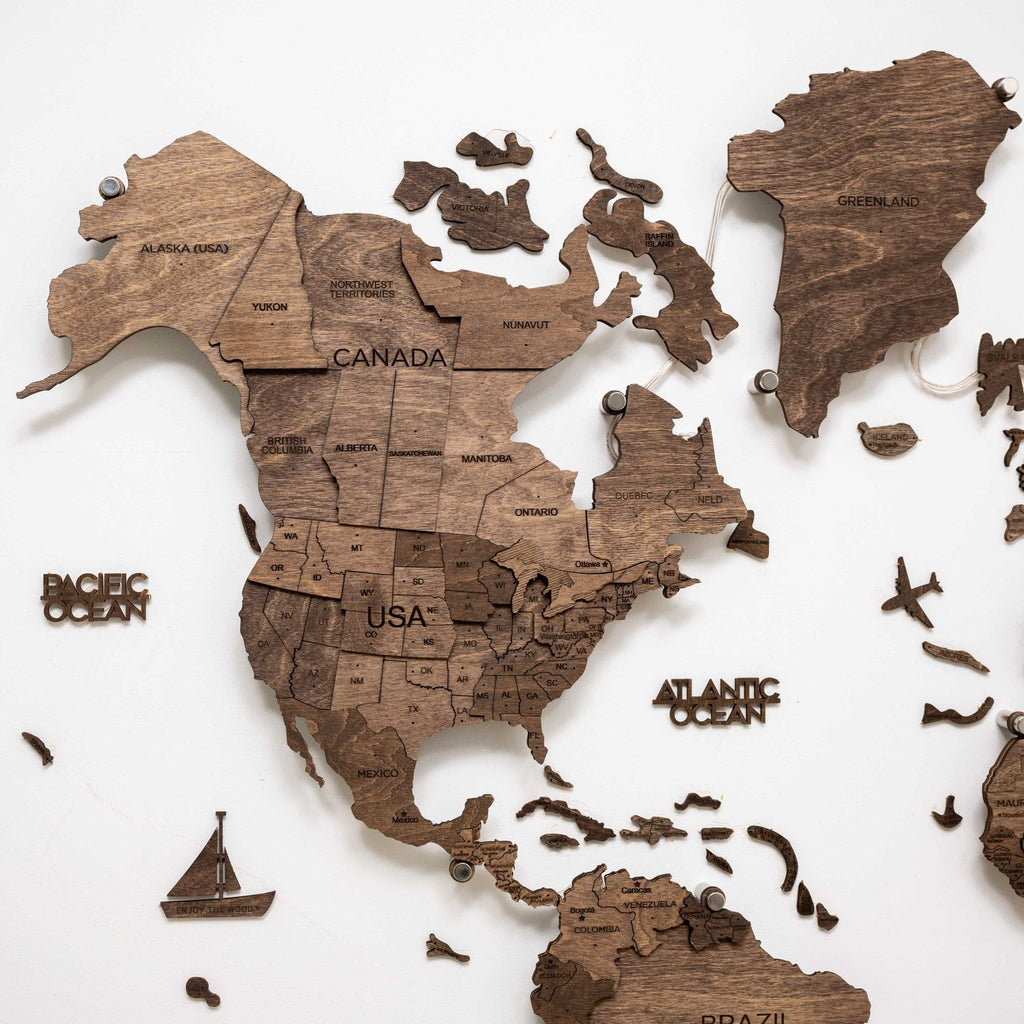 3D LED Wooden World Map 3.0 Dark Walnut - SJB-DIAMOND ELITES