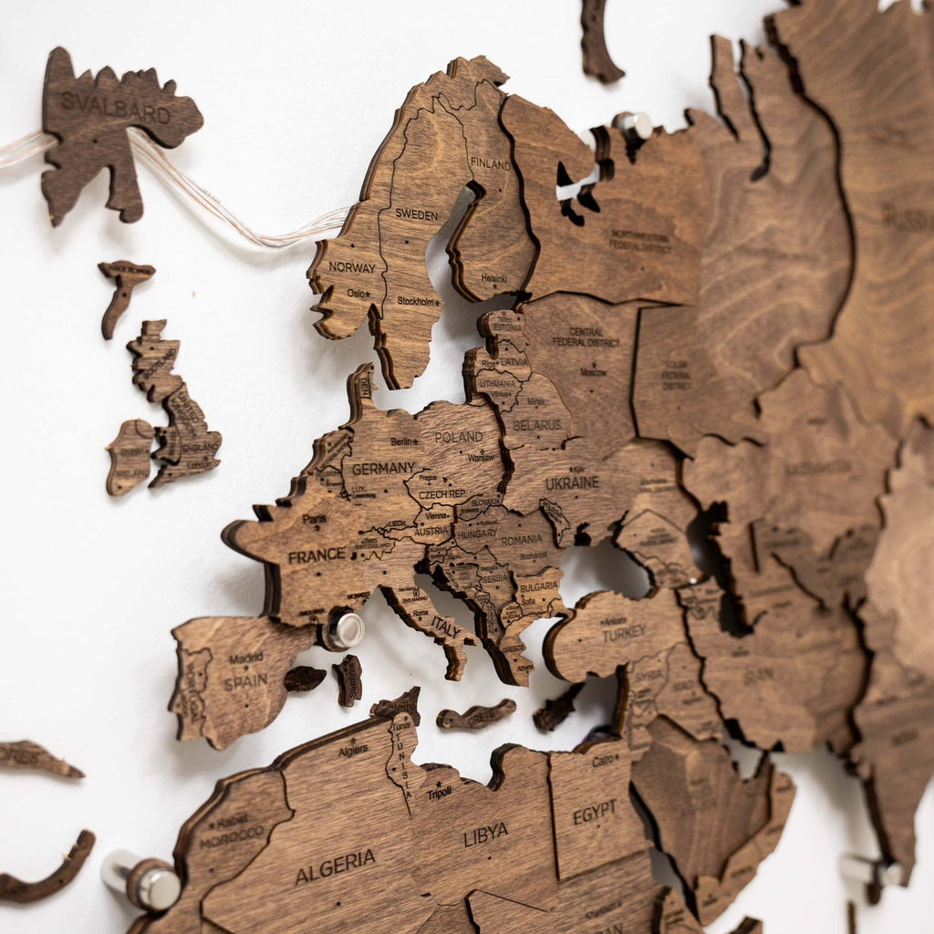 3D LED Wooden World Map 3.0 Dark Walnut - SJB-DIAMOND ELITES