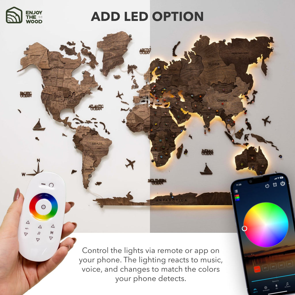 3D LED Wooden World Map 3.0 Dark Walnut - SJB-DIAMOND ELITES