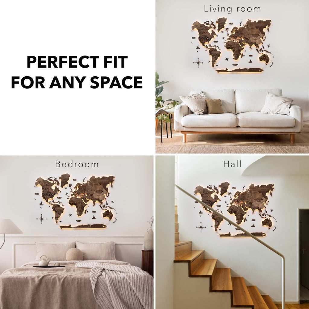 3D LED Wooden World Map 3.0 Dark Walnut - SJB-DIAMOND ELITES