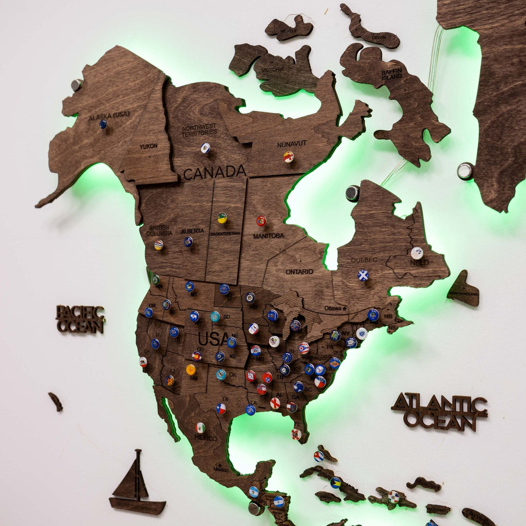 3D LED Wooden World Map 3.0 Dark Walnut - SJB-DIAMOND ELITES