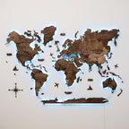 3D LED Wooden World Map 3.0 Dark Walnut - SJB-DIAMOND ELITES