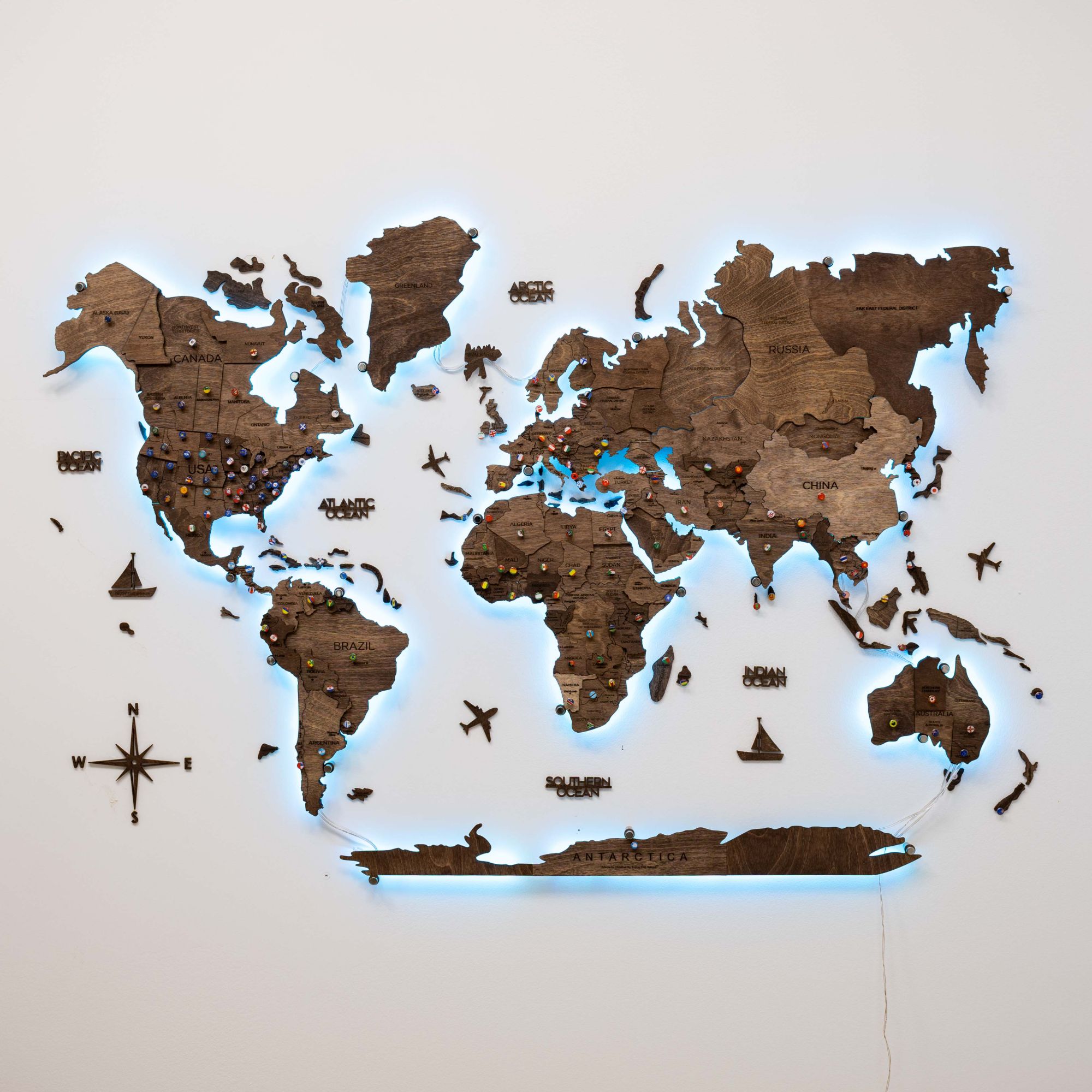 3D LED Wooden World Map 3.0 Dark Walnut - SJB-DIAMOND ELITES