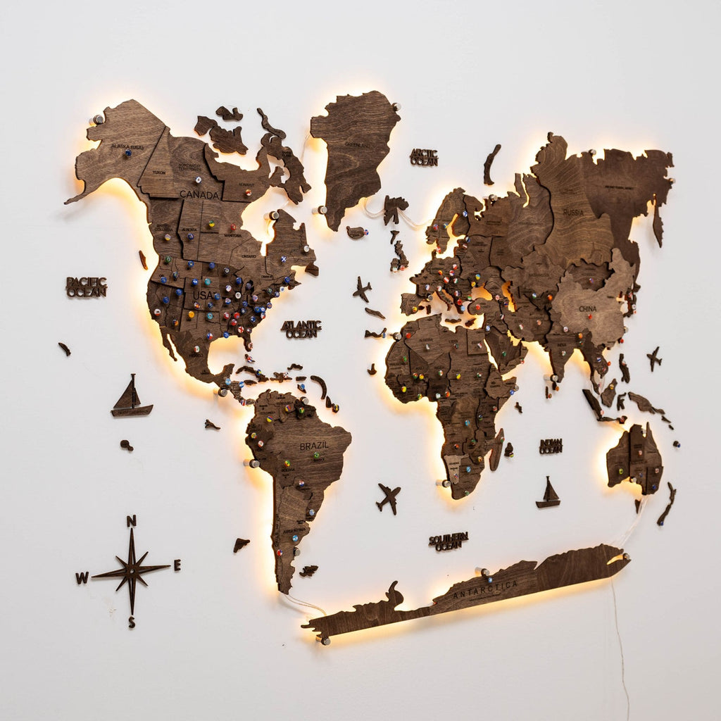 3D LED Wooden World Map 3.0 Dark Walnut - SJB-DIAMOND ELITES