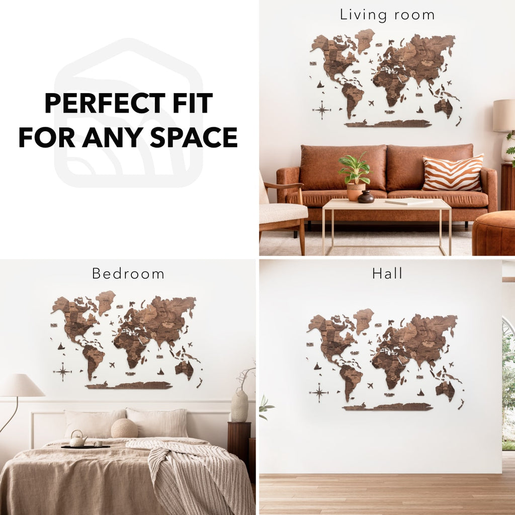 3D Wooden World Map Dark Walnut Enjoy The Wood