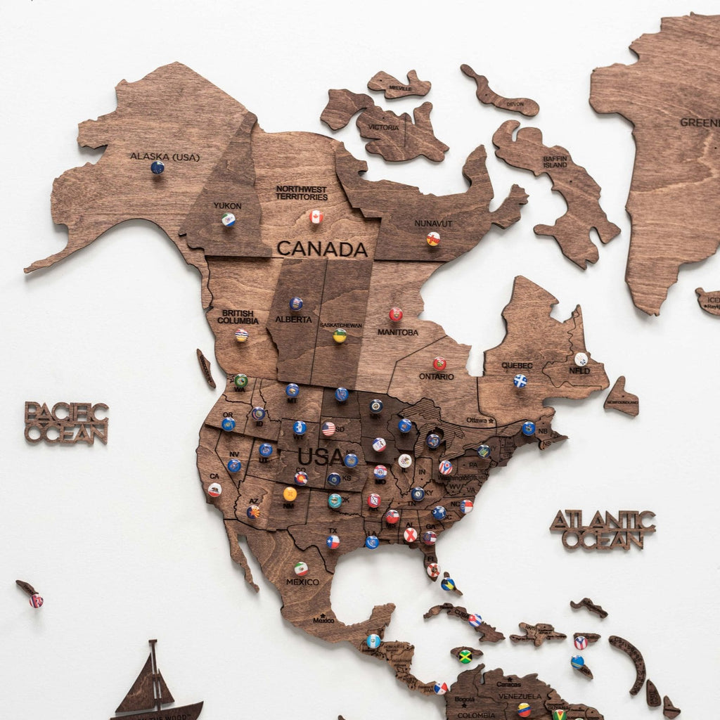 3D Wooden World Map Dark Walnut Enjoy The Wood
