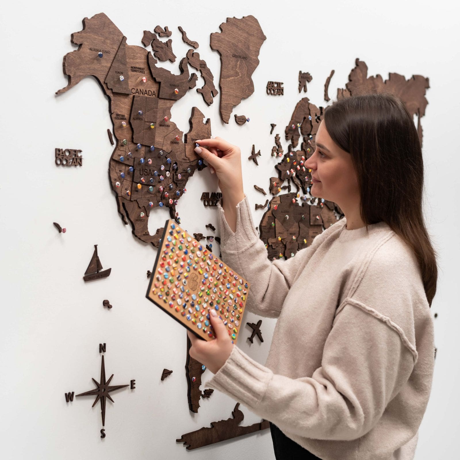 3D Wooden World Map Dark Walnut Enjoy The Wood