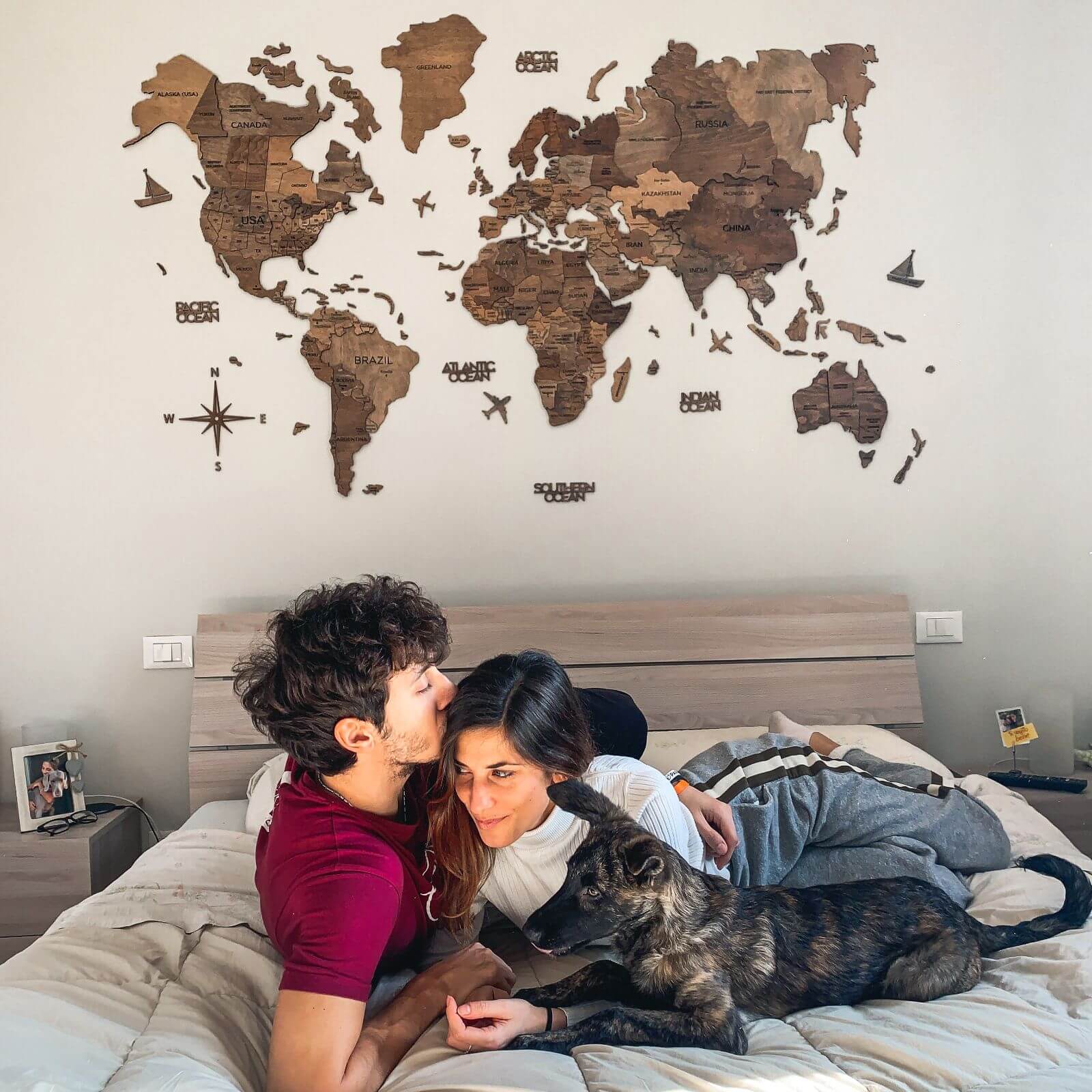 3D Wooden World Map Dark Walnut Enjoy The Wood