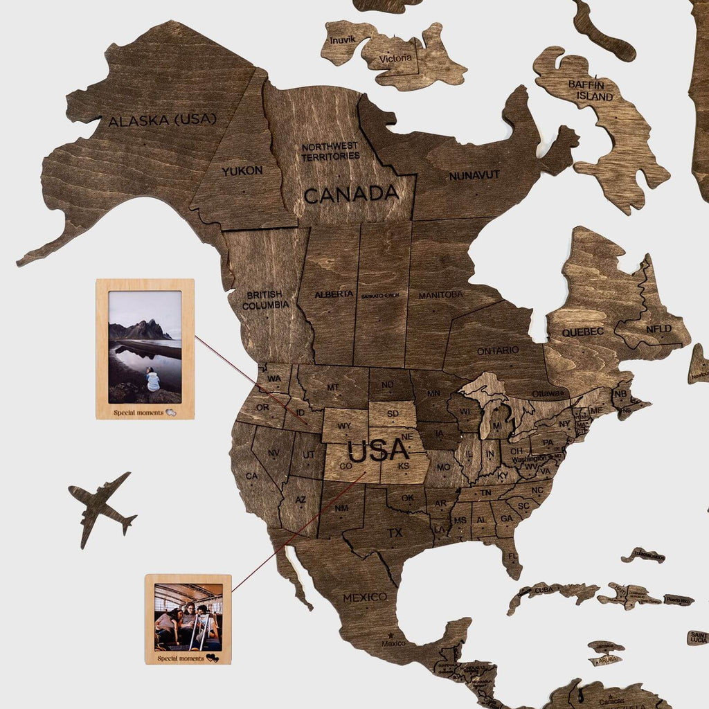 3D Wooden World Map Dark Walnut (for US only) - SJB-DIAMOND ELITES