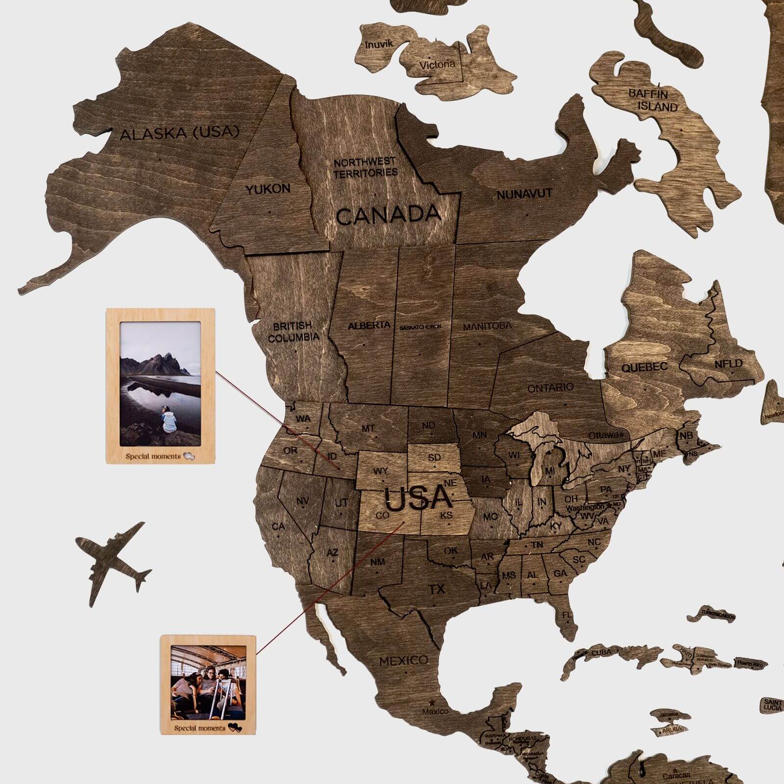 3D Wooden World Map Dark Walnut (for US only) - SJB-DIAMOND ELITES