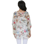 White Floral Chiffon Tunic Top - Summer Cover-Up | Femstylo - SJB-DIAMOND ELITES