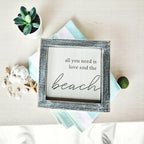 Love And Beach Wooden Sign 5x5 Beach House Wall Decor Distressed Gray Frame BandsCo Straps