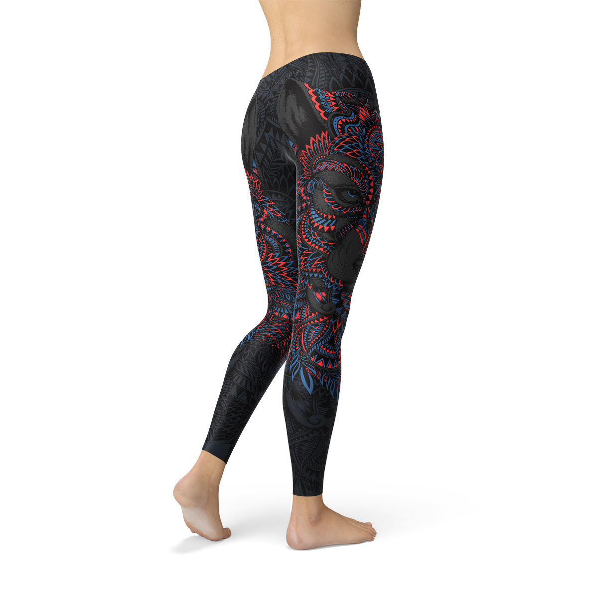 Womens Oriental Black Wolf Leggings - SJB-DIAMOND ELITES