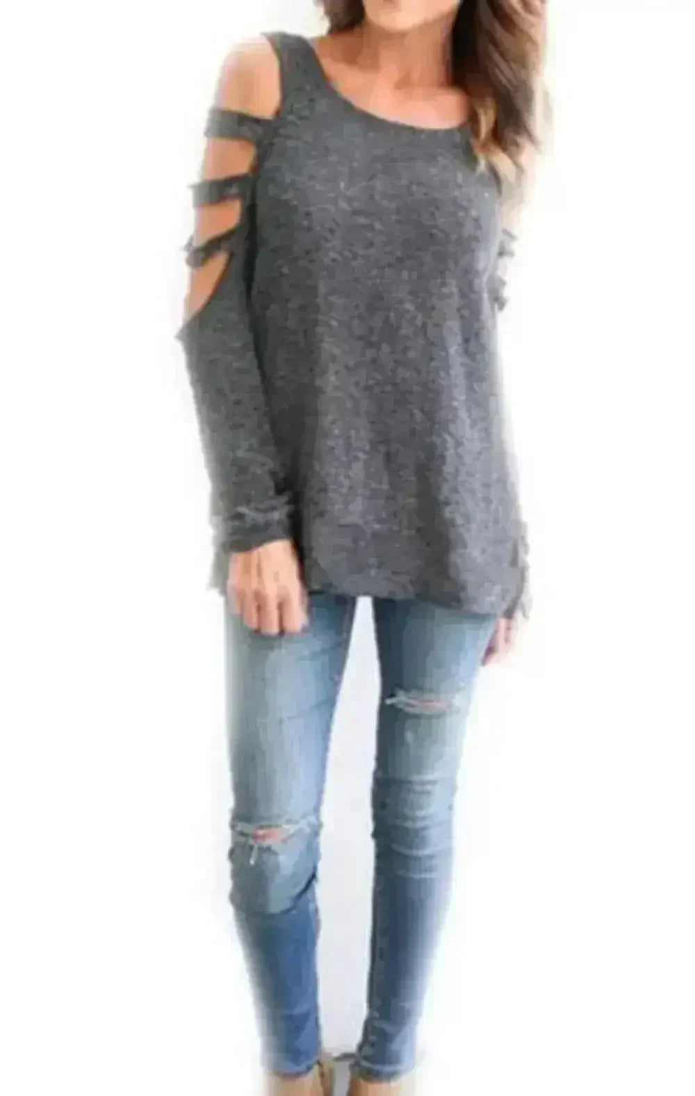 Cut-Out Shoulder Top - Trendy Long Sleeve Blouse | Femstylo - SJB-DIAMOND ELITES