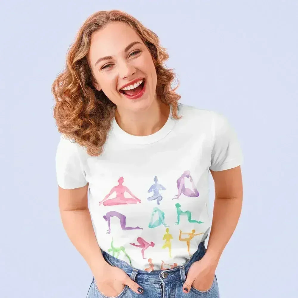 Yoga Poses Print Jersey Short Sleeve Tee Femstylo