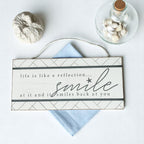 Smile Beach Wooden Wall Sign 11x5 Coastal Starfish Decor Modern Geometric BandsCo Straps