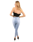 Fur Trim Crop Top | Sexy Black Top | Hook & Eye Back - SJB-DIAMOND ELITES
