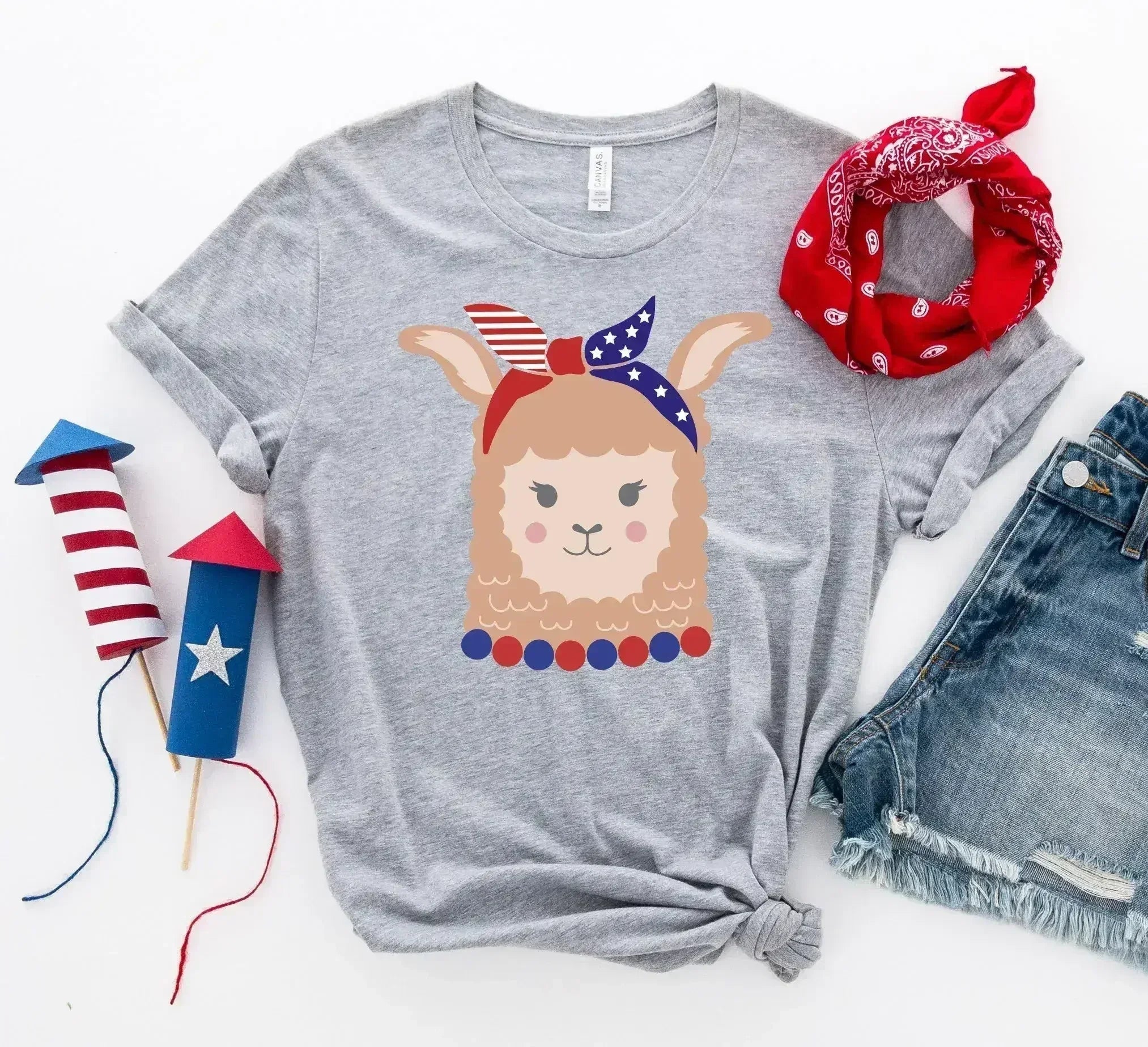 Patriotic Llama Girl T-shirt Femstylo