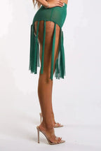 Get Party-Ready with These Fringed Mesh Sexy Shorts GREEN