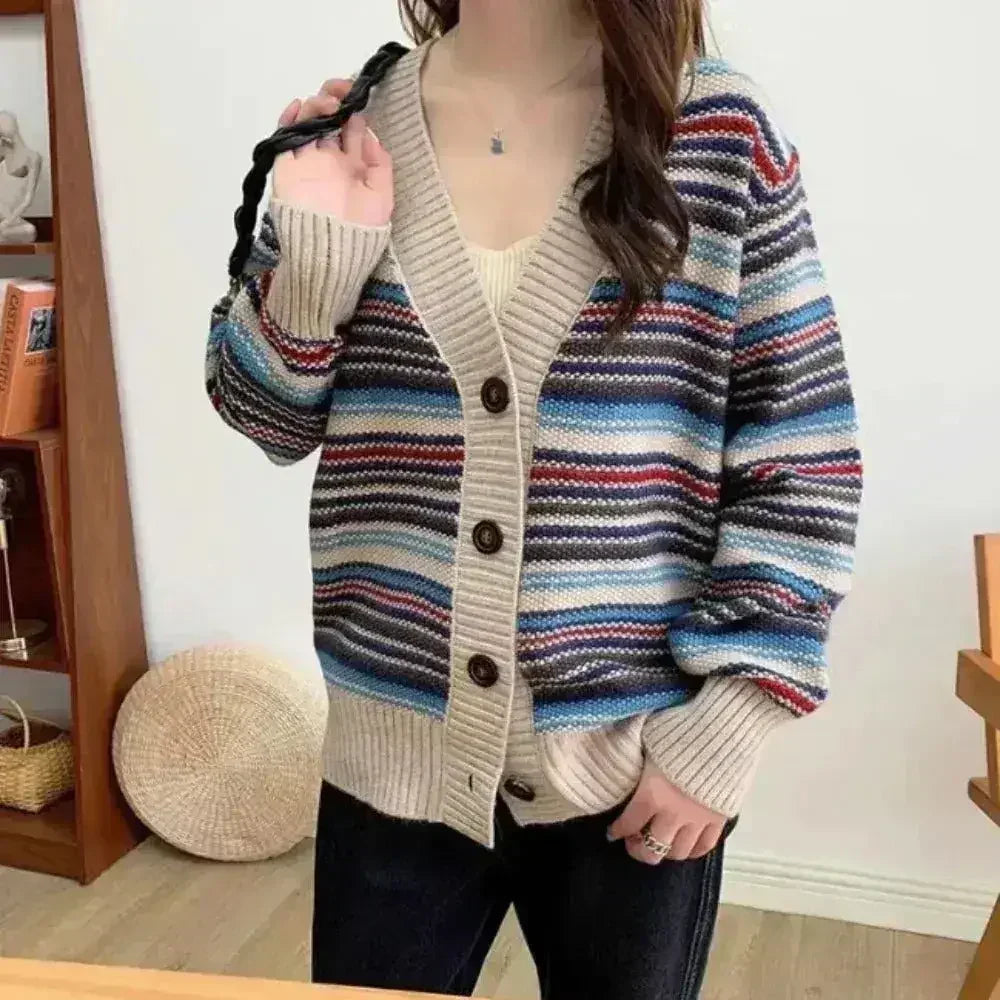 Striped Button Cardigan - Polyester Regular Fit | Femstylo - SJB-DIAMOND ELITES