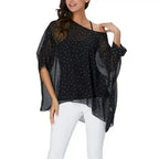 Black Polkadot Chiffon Tunic Top - Batwing Sleeves | Femstylo - SJB-DIAMOND ELITES