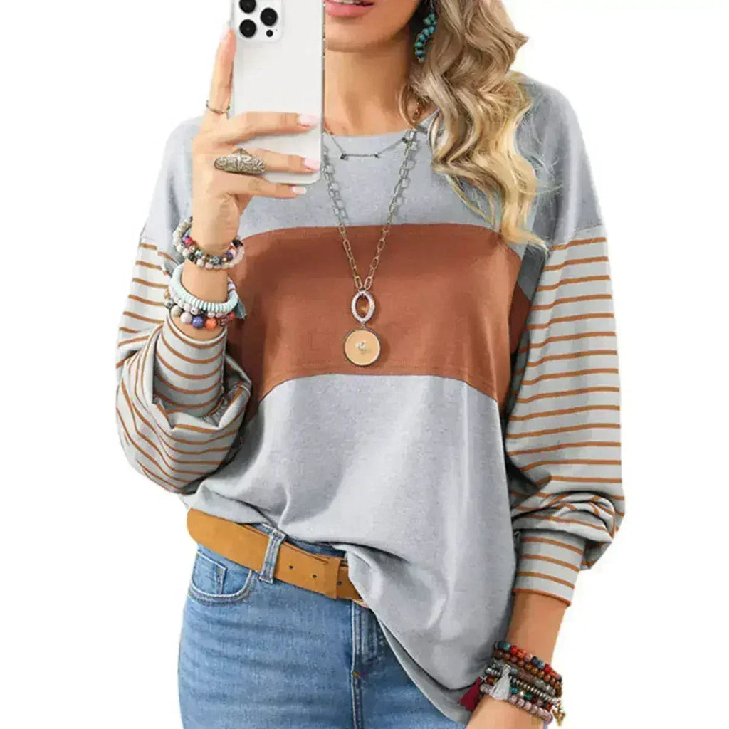 Womens Long Sleeve Pullover Tops Striped Basice T-shirt - SJB-DIAMOND ELITES