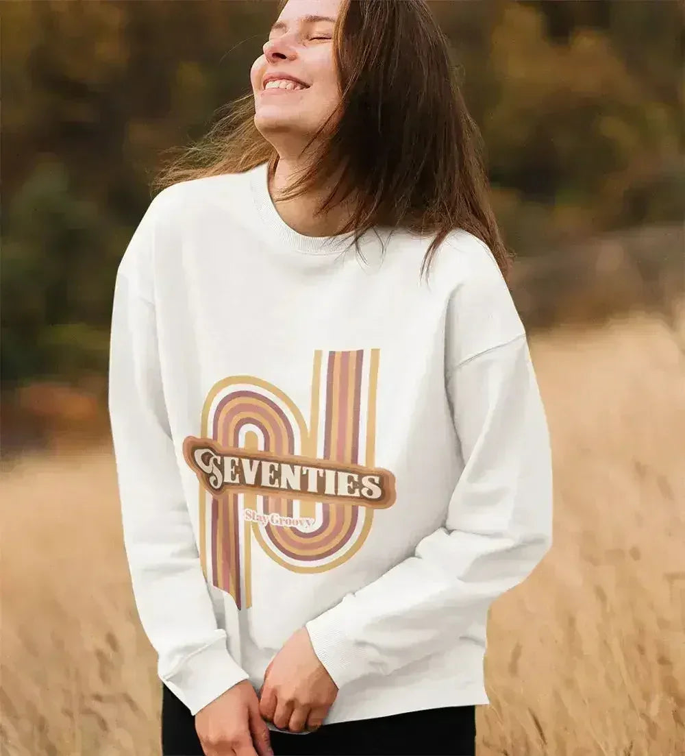 70's Retro Sweatshirt - Vintage Loose Fit Crewneck | Femstylo - SJB-DIAMOND ELITES