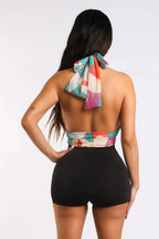 Retro Paisley Wrap Crop Top - Multiway Halter Style - SJB-DIAMOND ELITES