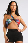 Multiway Retro Paisley Printed Crop Halter Wrap Top One Size RED - SJB-DIAMOND ELITES