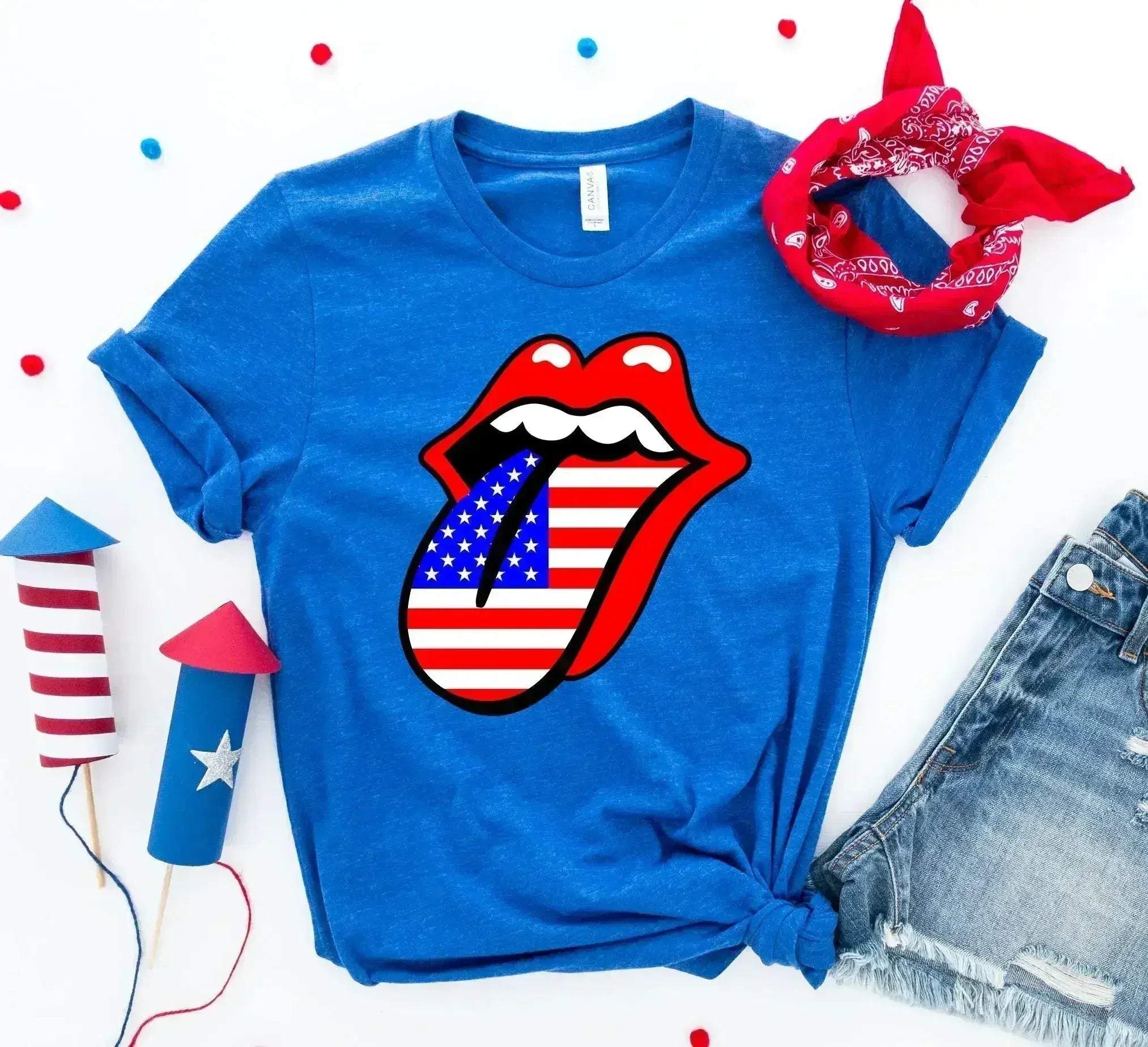 USA Lips 4th of July T-shirt - SJB-DIAMOND ELITES