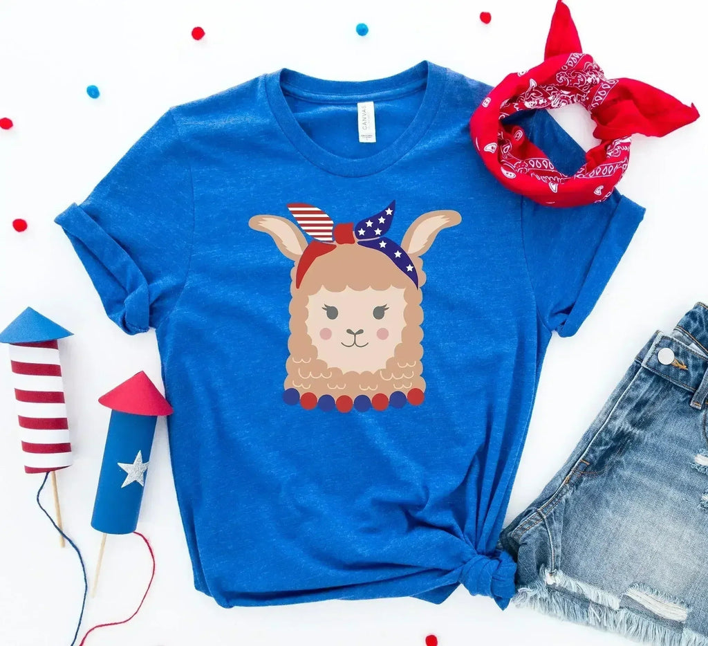 Patriotic Llama Girl T-shirt Femstylo