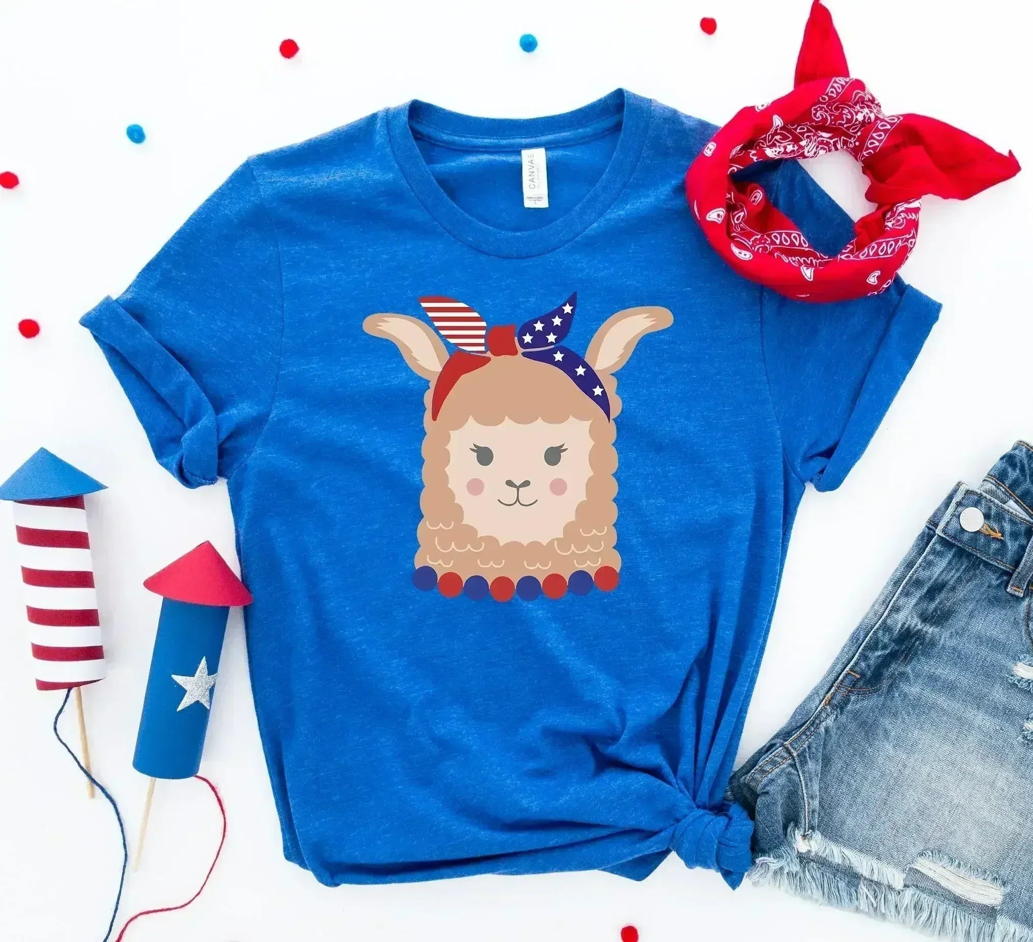 Patriotic Llama Girl T-shirt Femstylo
