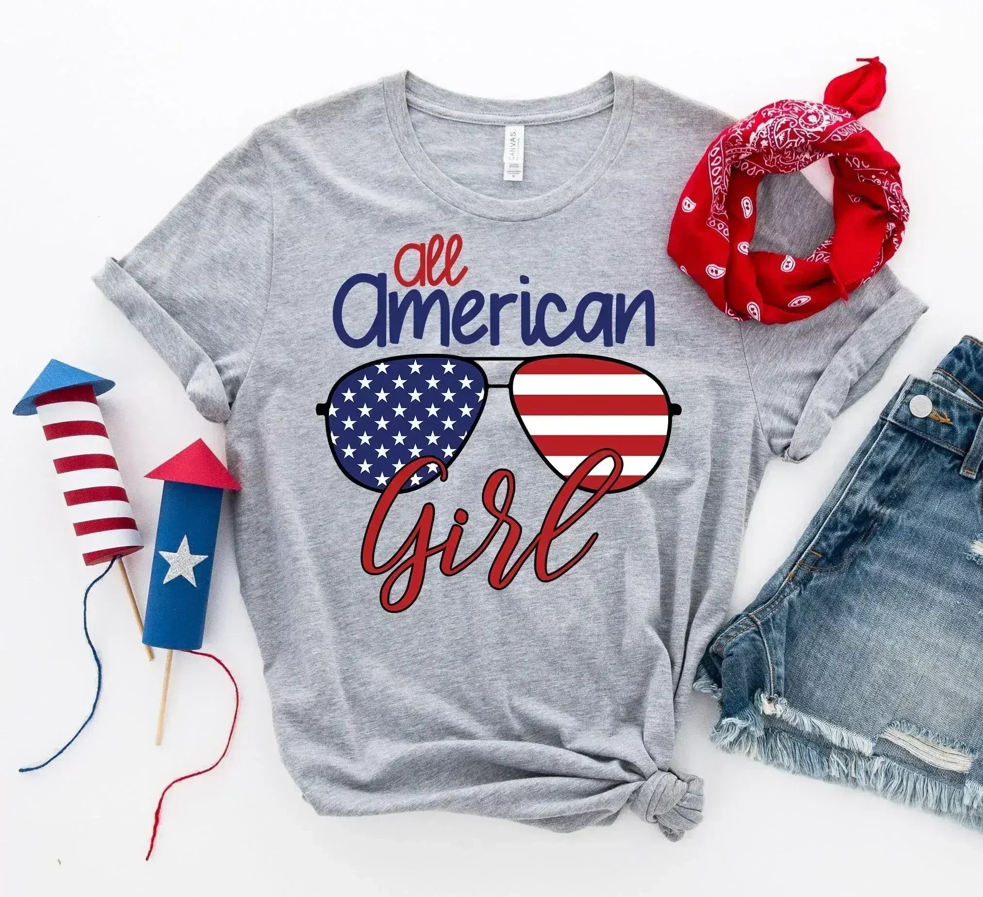 All American Sunglasses Printed Girl T-shirt | Bella Canvas - SJB-DIAMOND ELITES