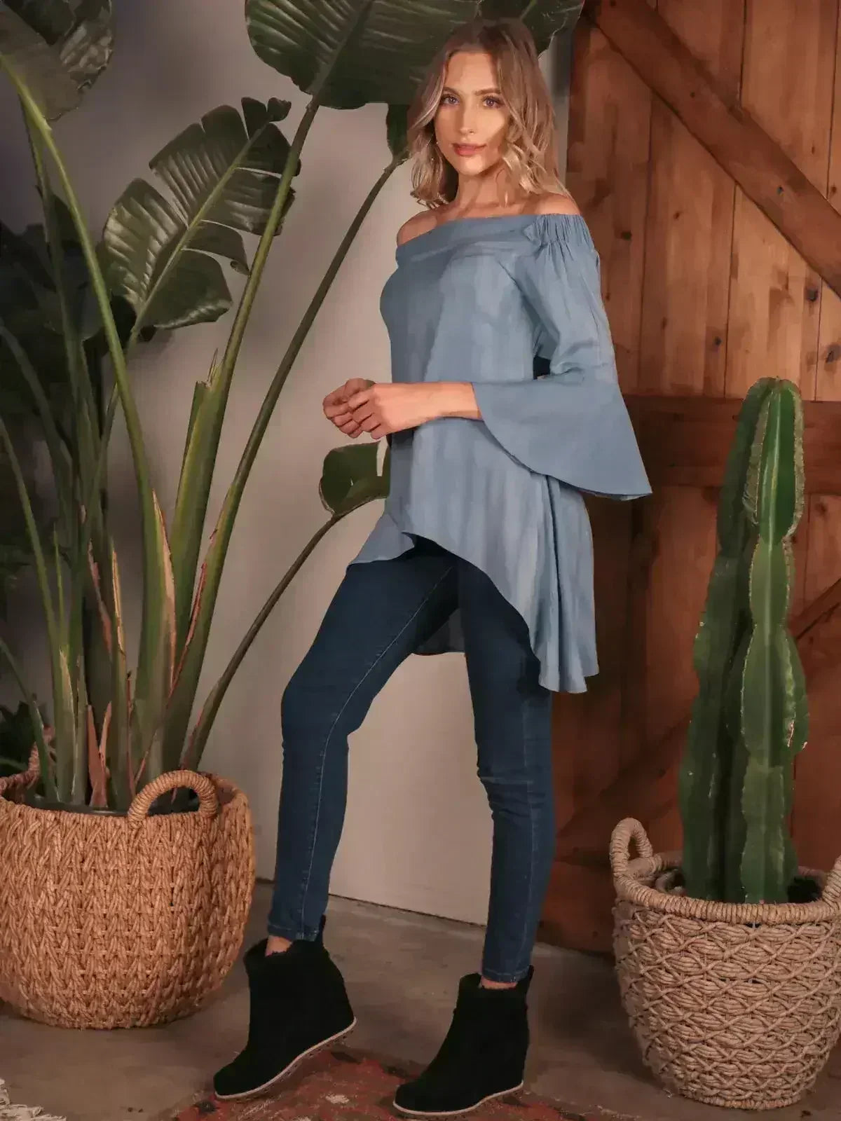 Off The Shoulders Hi-Lo Hem Top with Keyhole Open Back - SJB-DIAMOND ELITES