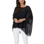 Black Polkadot Chiffon Tunic Top - Batwing Sleeves | Femstylo - SJB-DIAMOND ELITES