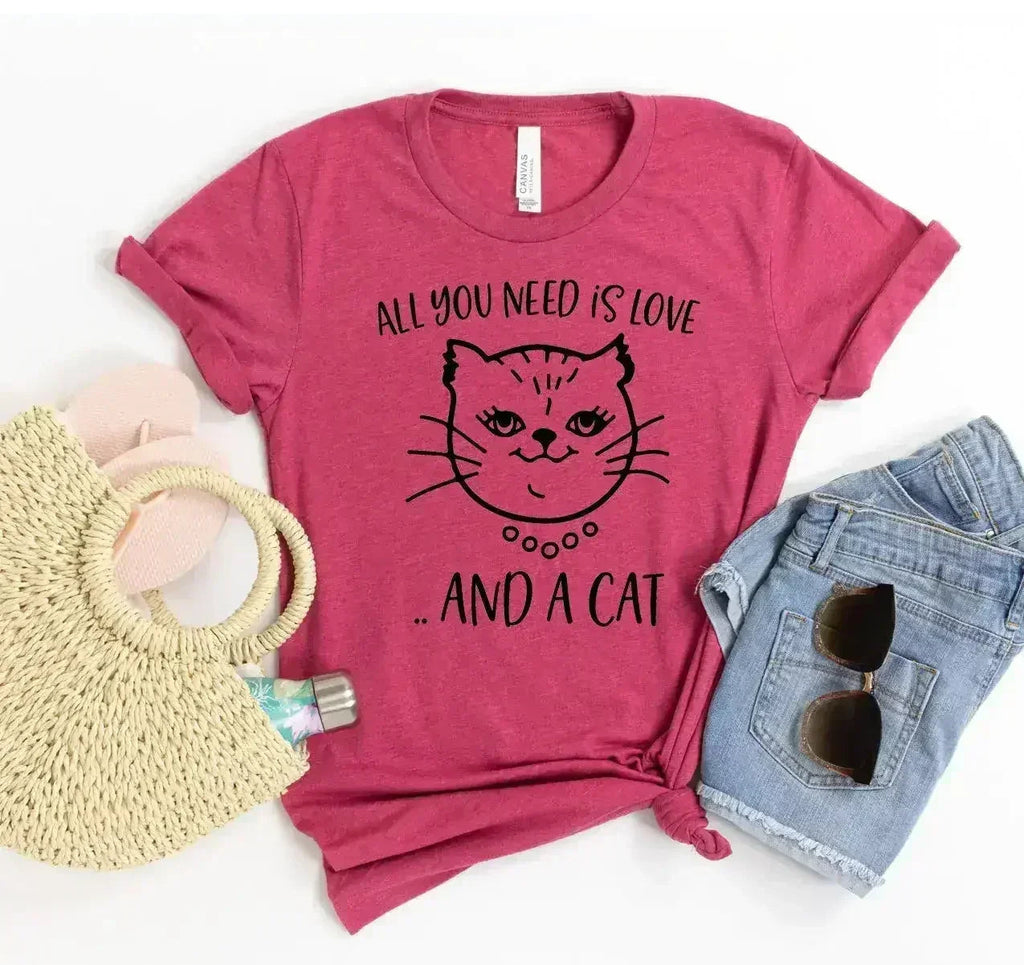 All You Need Is Love And A Cat T-Shirt – Soft Cotton Tee for Cat Lovers - SJB-DIAMOND ELITES
