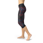 Womens Oriental Black Wolf Capri Leggings - SJB-DIAMOND ELITES