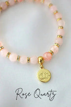 Rose Quartz – Amethyst Elastic Bracelet | 24K Lotus Flower Charm