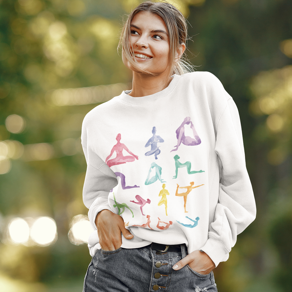 Yoga Theme Crewneck Sweatshirt THRIXINE