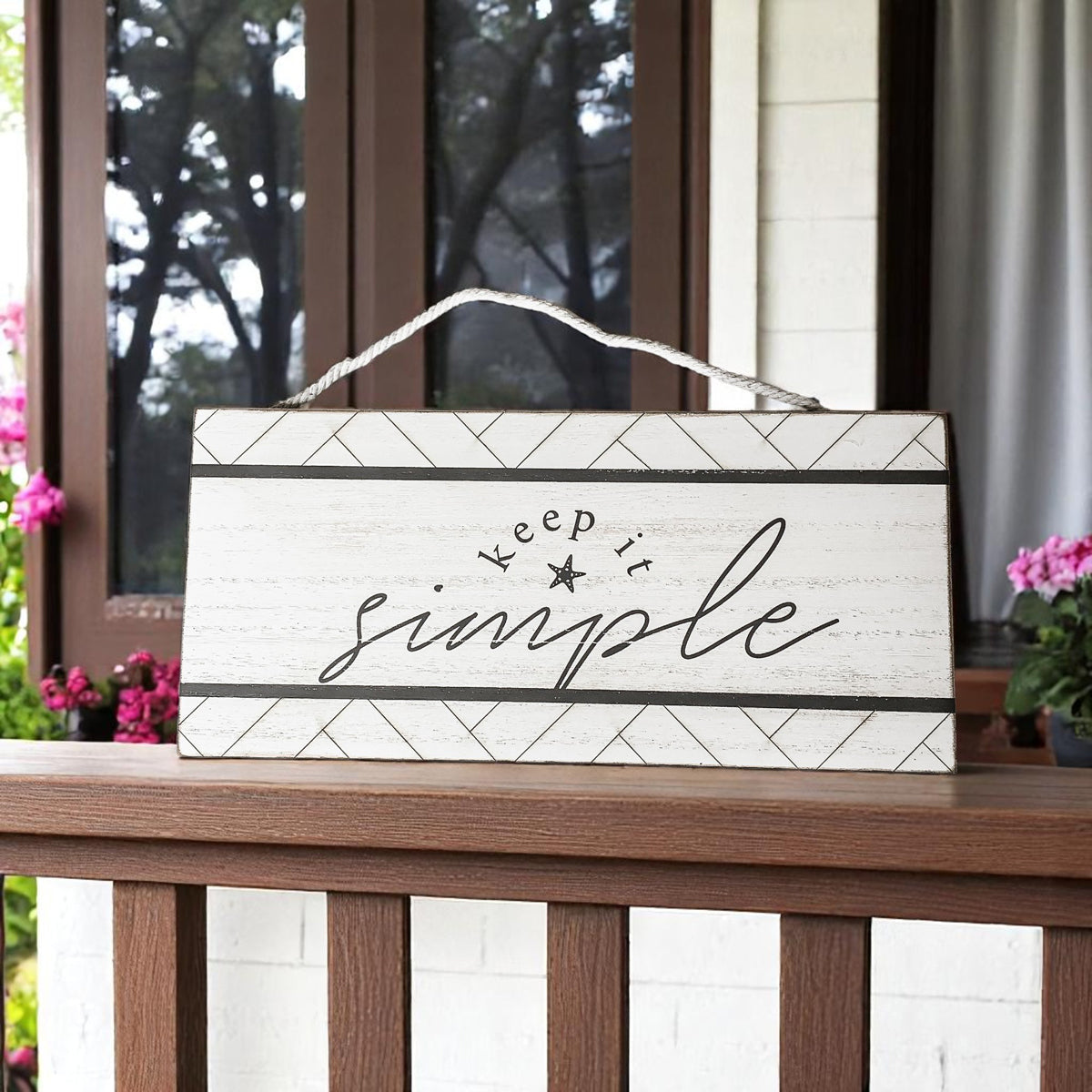 Keep It Simple Summer Sign 11x5 Wooden Beach Wall Decor Modern Coastal BandsCo Straps